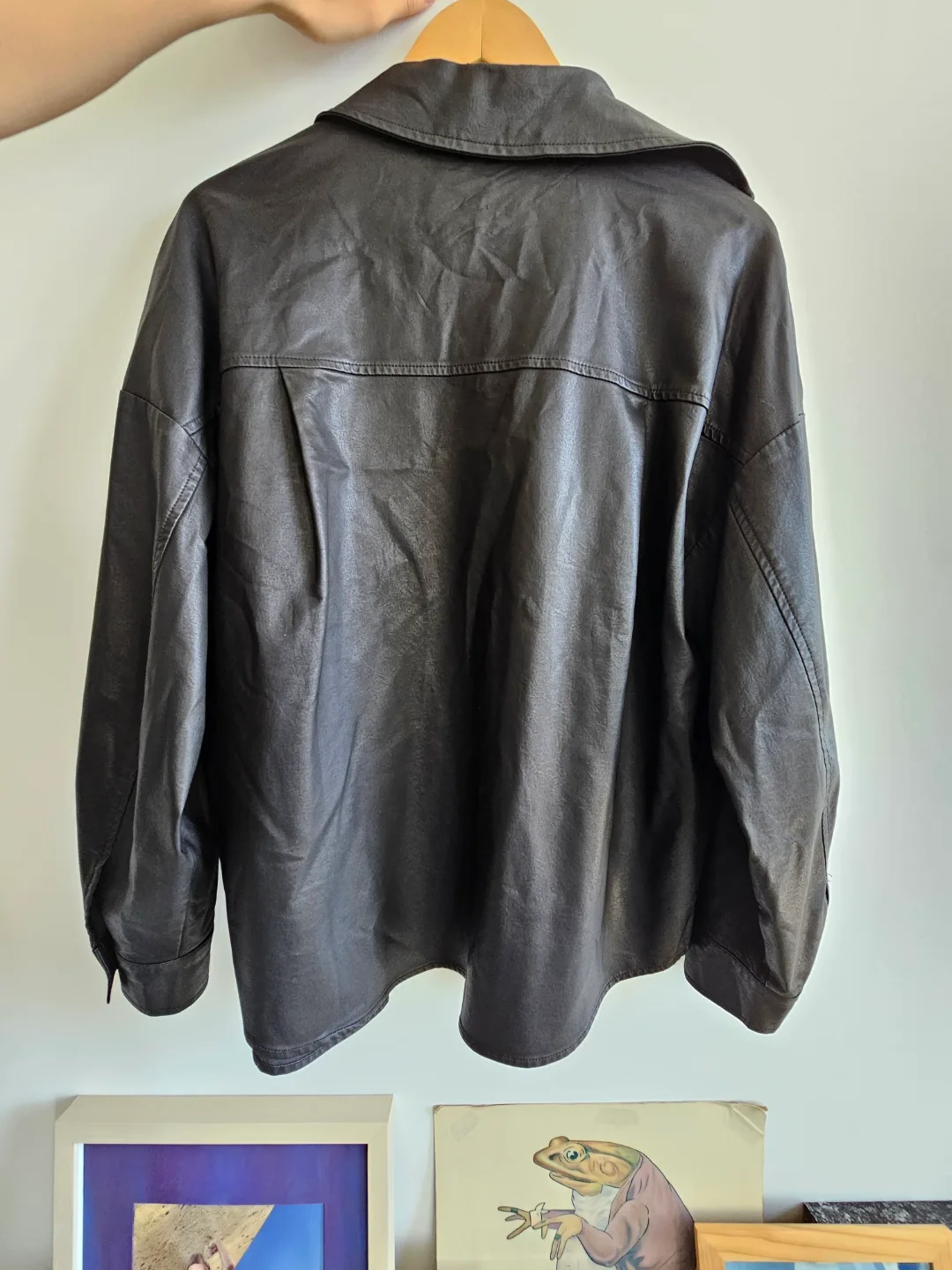 Oak + Fort Black Faux Leather Shirt Jacket - Size M image indicator(5)
