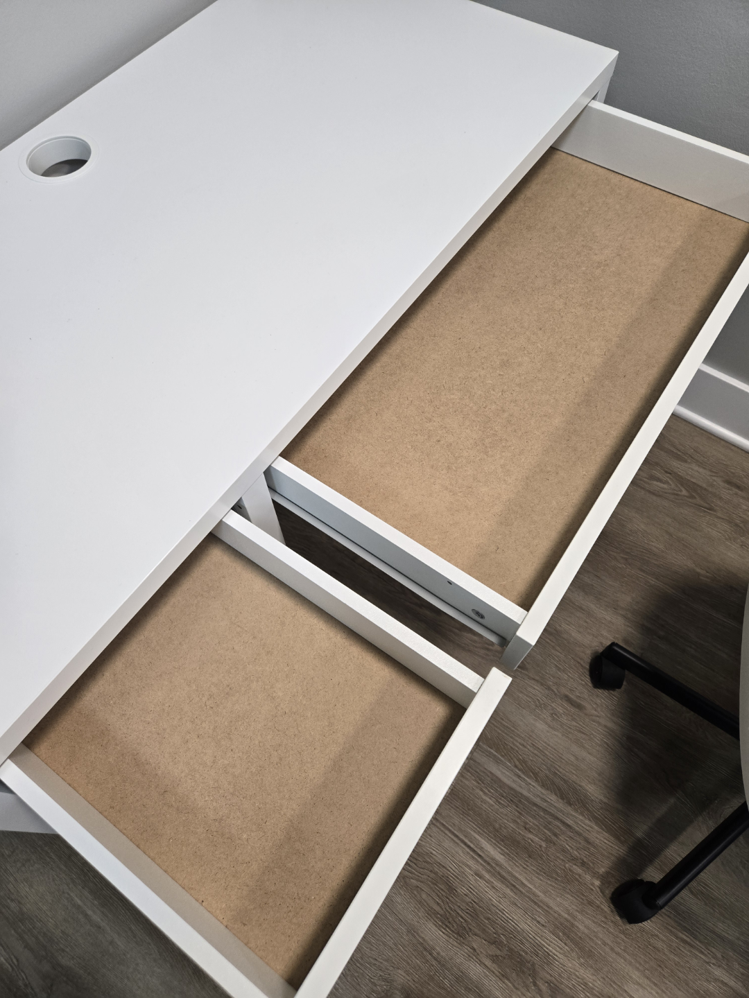 White IKEA Desk with Drawer and Shelves & Chair - photo 3