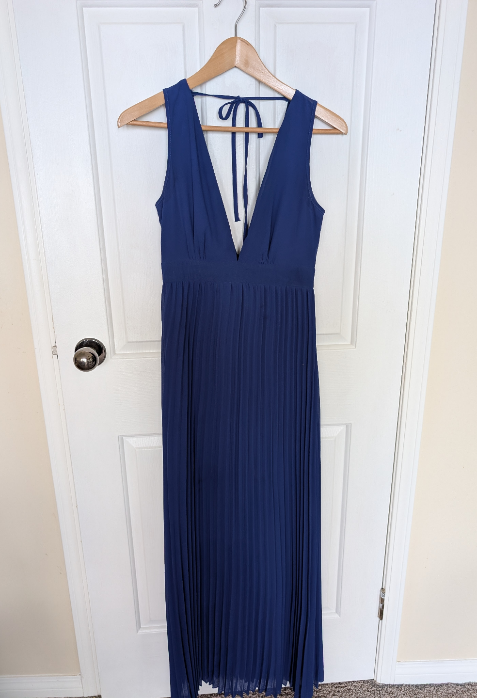 Navy Blue Pleated Maxi Dress