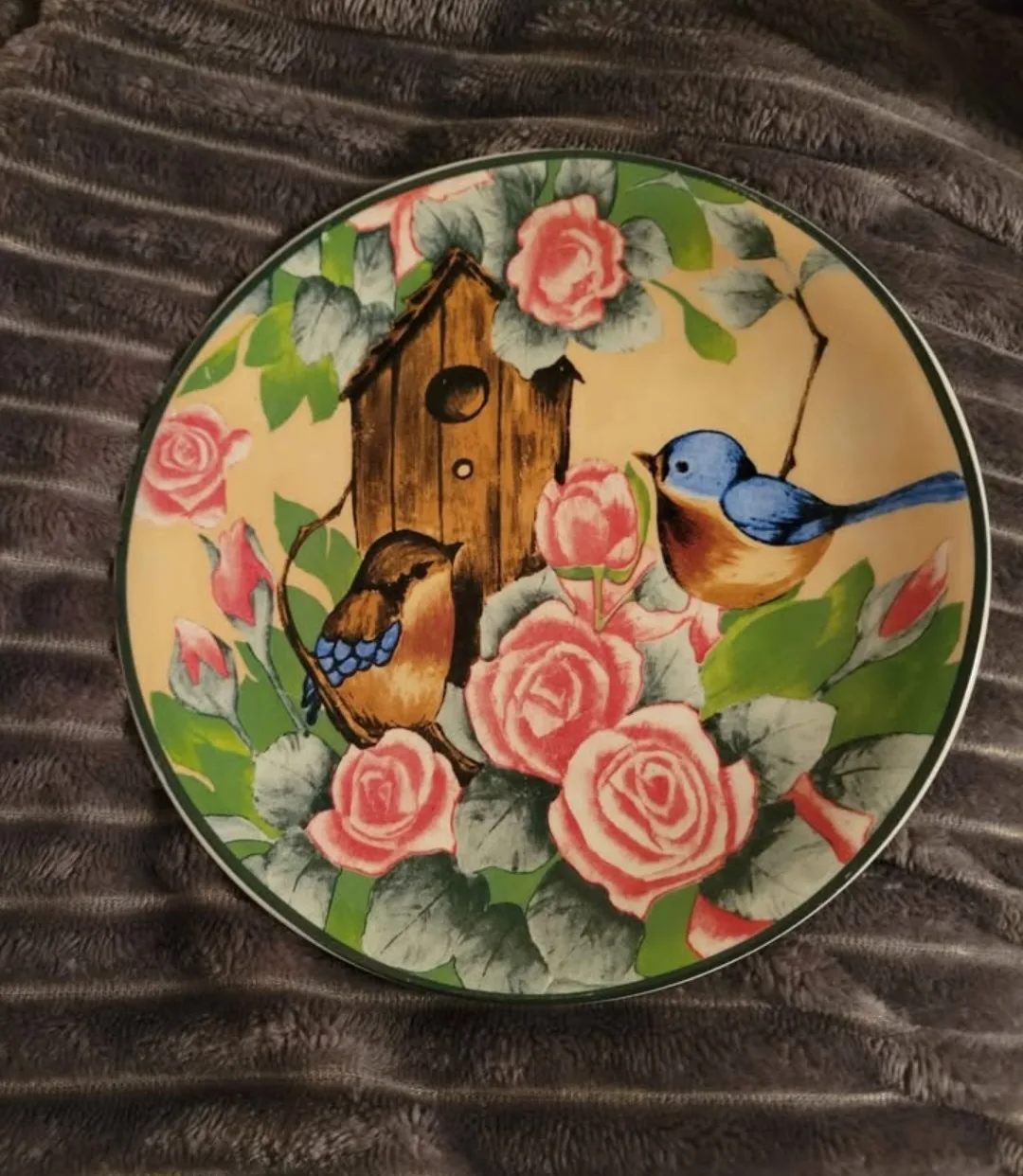 Vintage Decorative Plate with Birds and Roses thumbnail