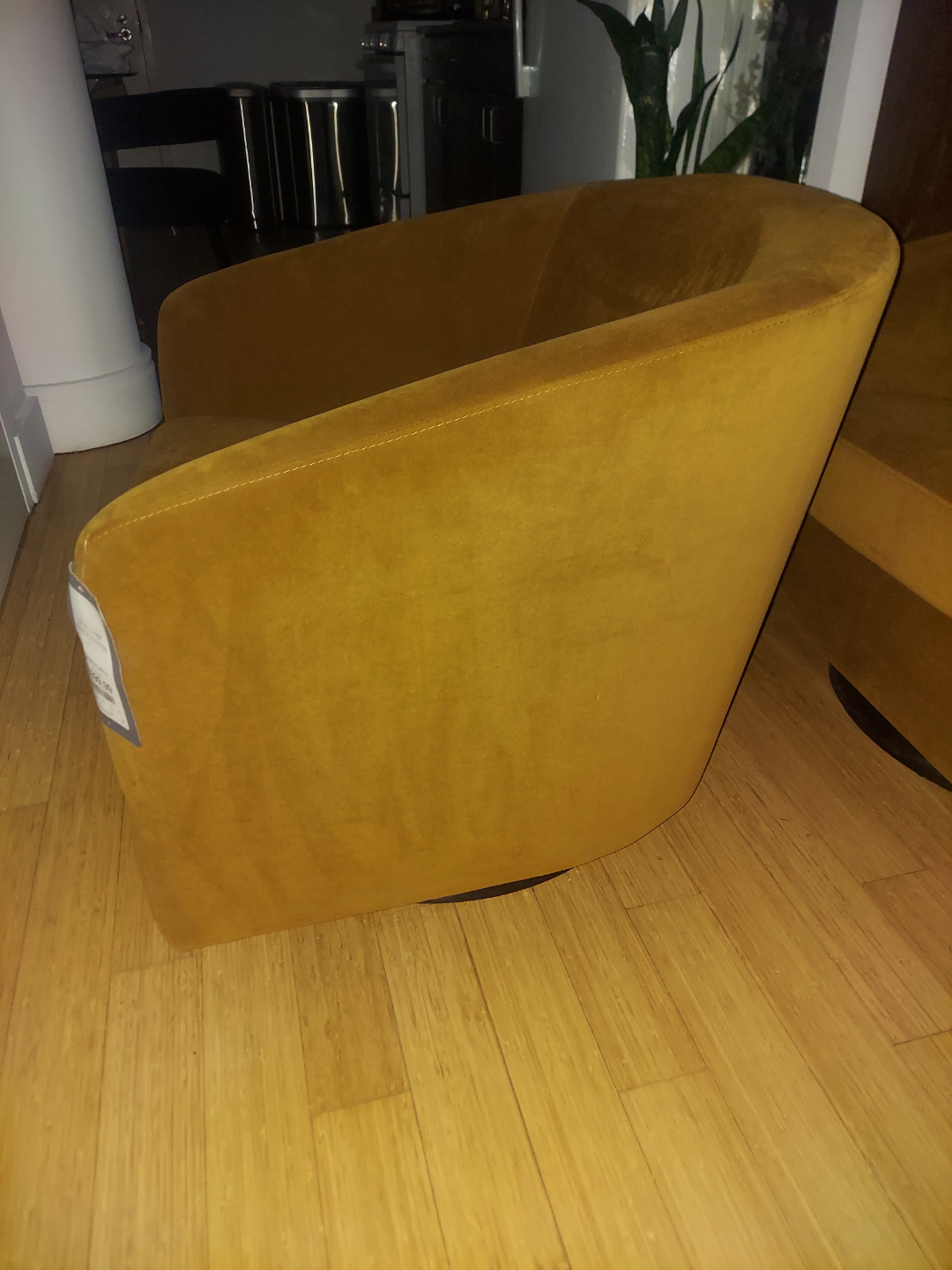 TWO Swivel Mustard Yellow Velvet Accent Chairs - photo 2