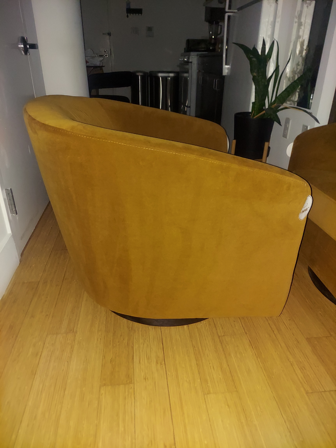 TWO Swivel Mustard Yellow Velvet Accent Chairs - photo 4