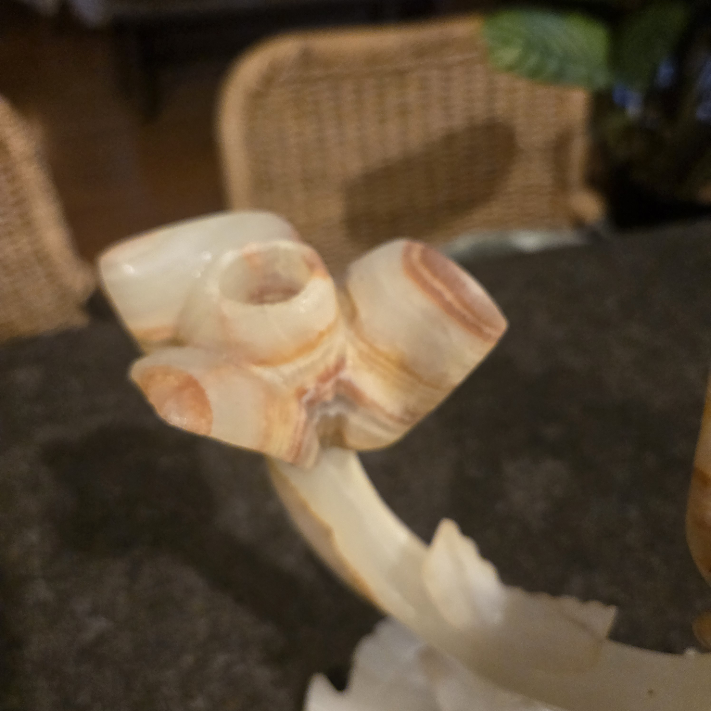 Vintage Carved Natural Onyx Tulip Candleholder 9.5" - photo 5