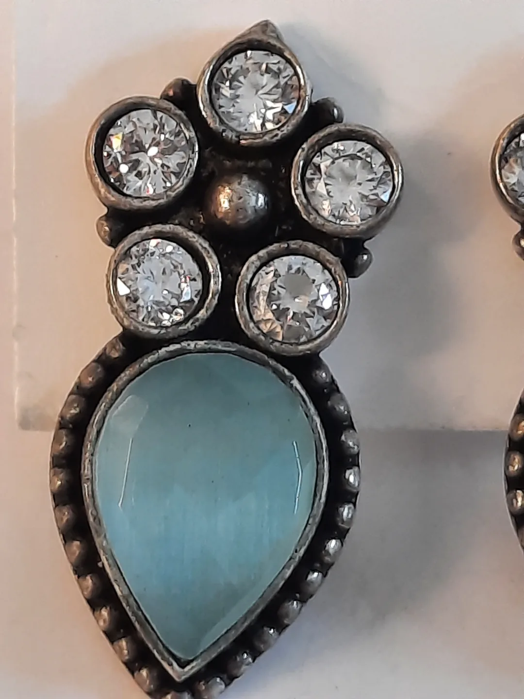 Teardrop Earrings silver filled with blue and white stones image indicator(2)