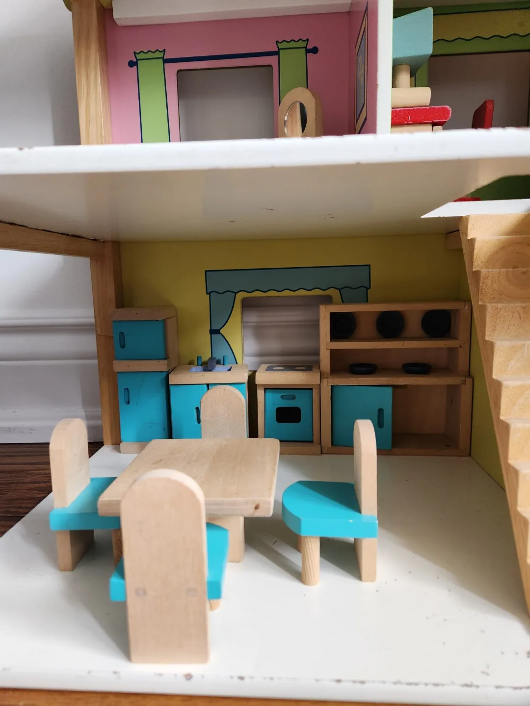 Vintage Wooden Dollhouse with Furniture image indicator(4)