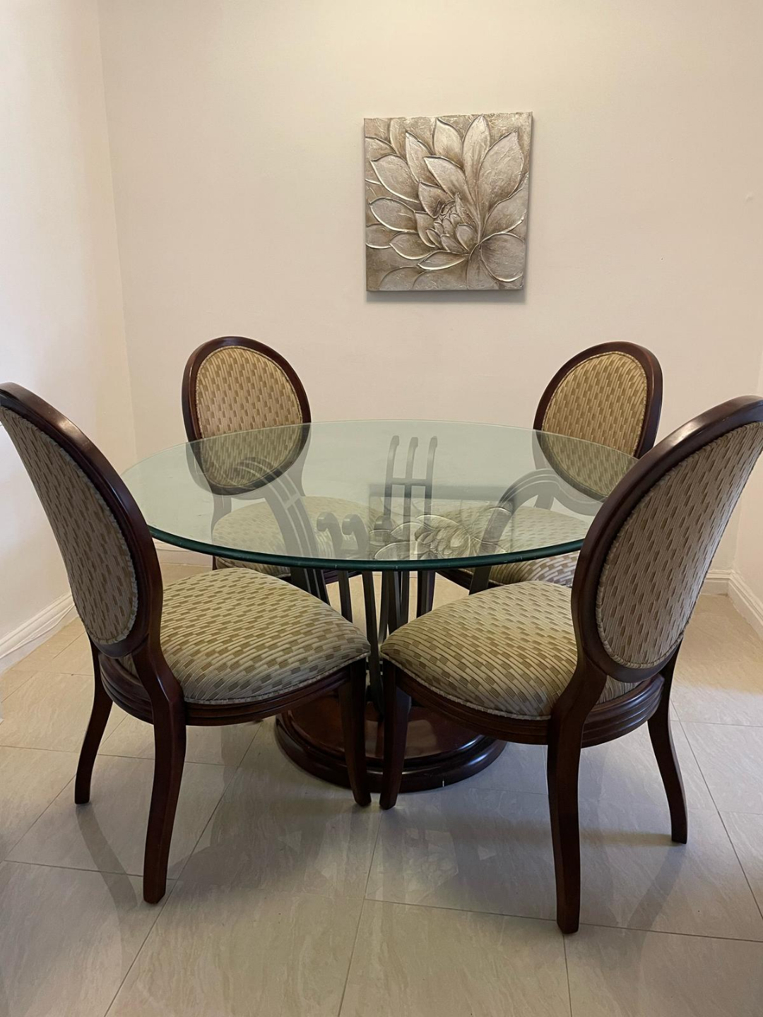 Glass Top Dining Table with Four Chairs