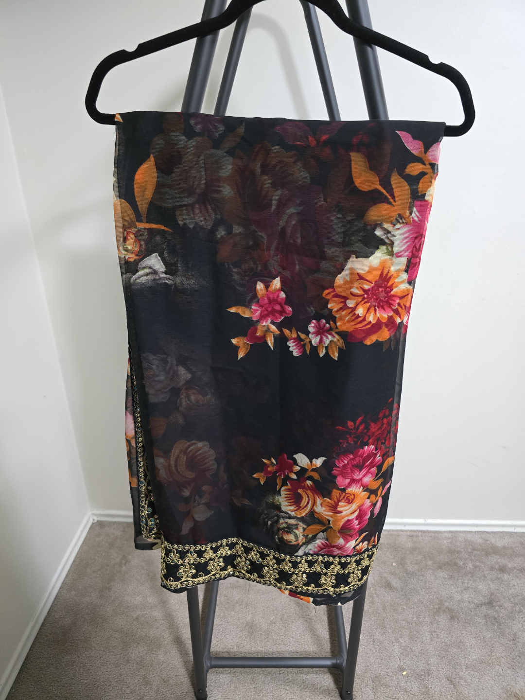 Gorgeous Black Floral Saree with Embroidered Border