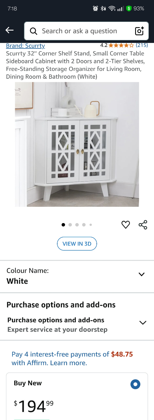 Scuttry White Corner Cabinet with Geometric Cutouts