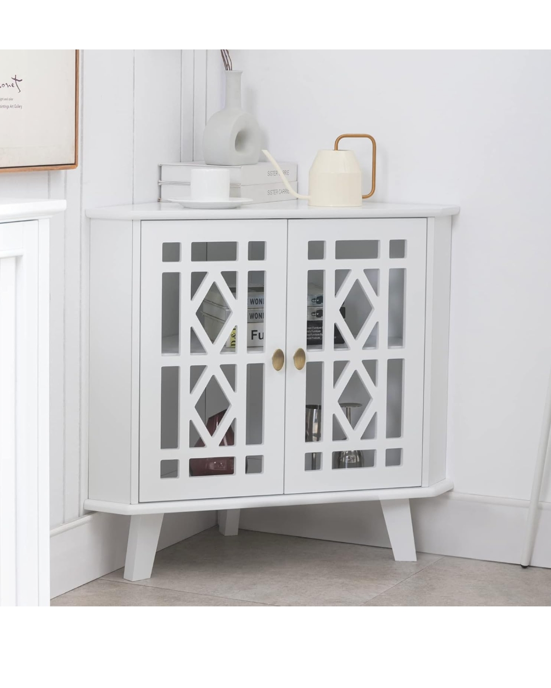 Scuttry White Corner Cabinet with Geometric Cutouts - photo 2