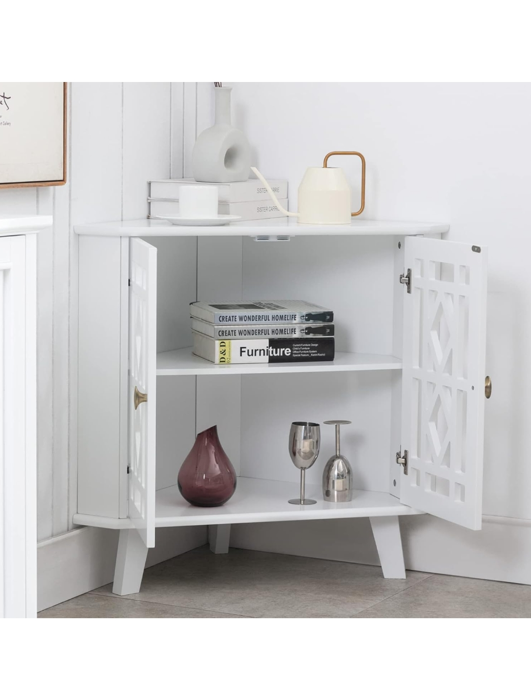 Scuttry White Corner Cabinet with Geometric Cutouts - photo 4