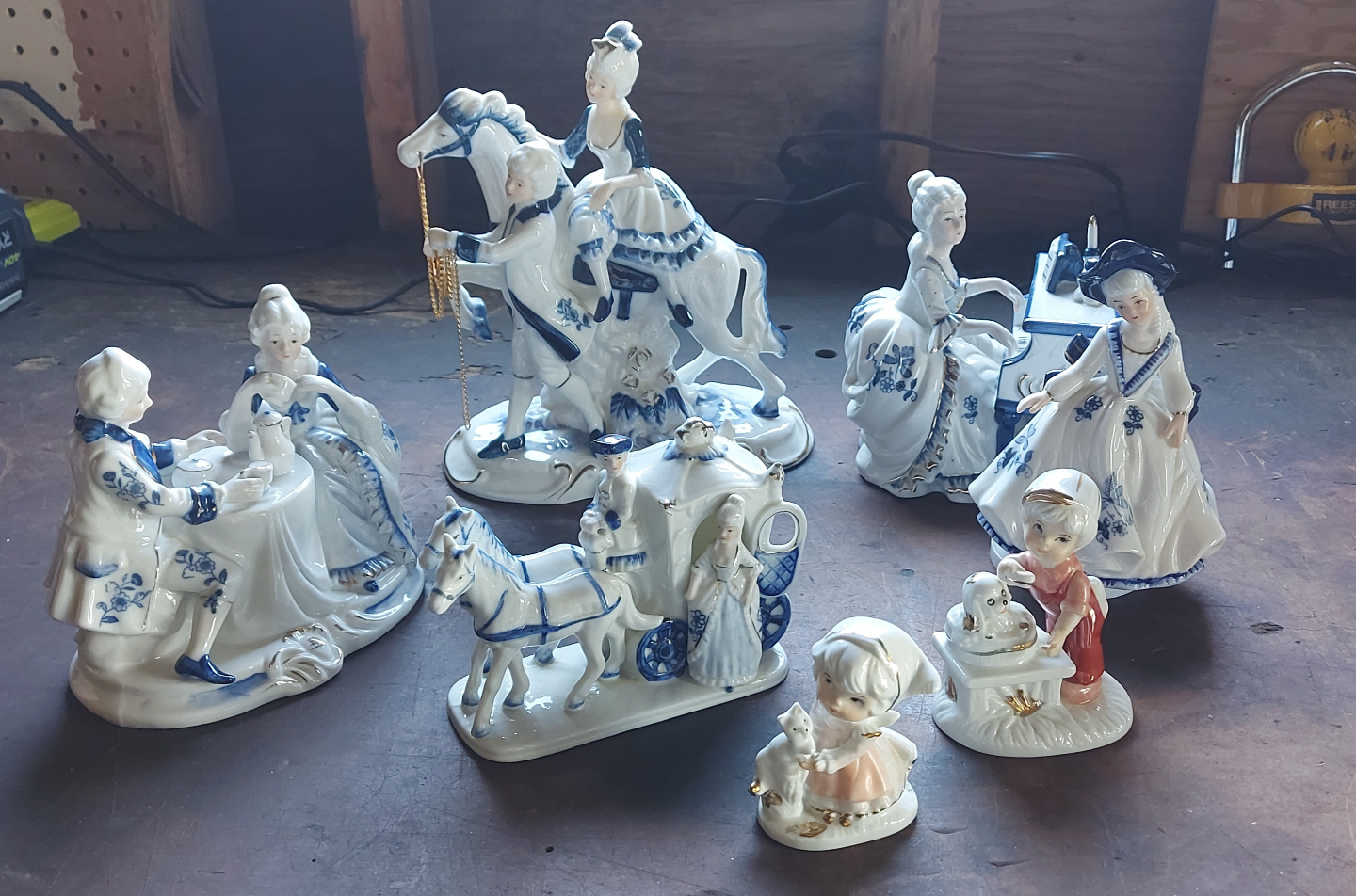 Collection of Seven Blue and White Porcelain Figurines