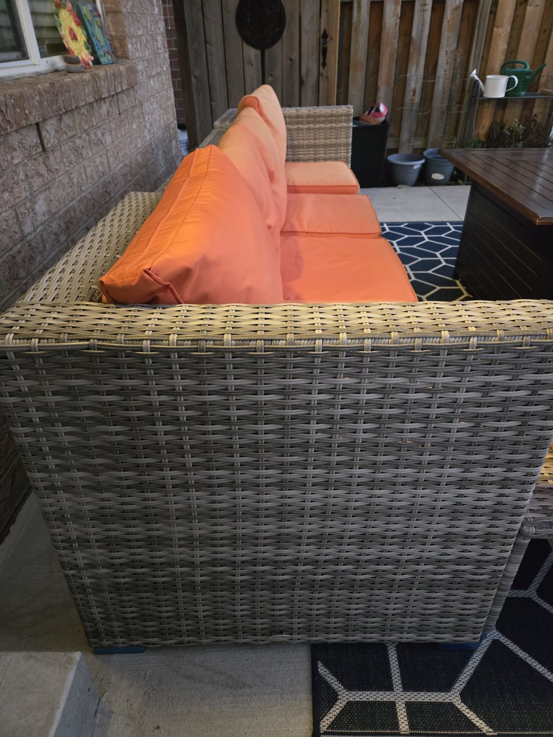 Outdoor Wicker Patio Sectional Set with Orange Cushions