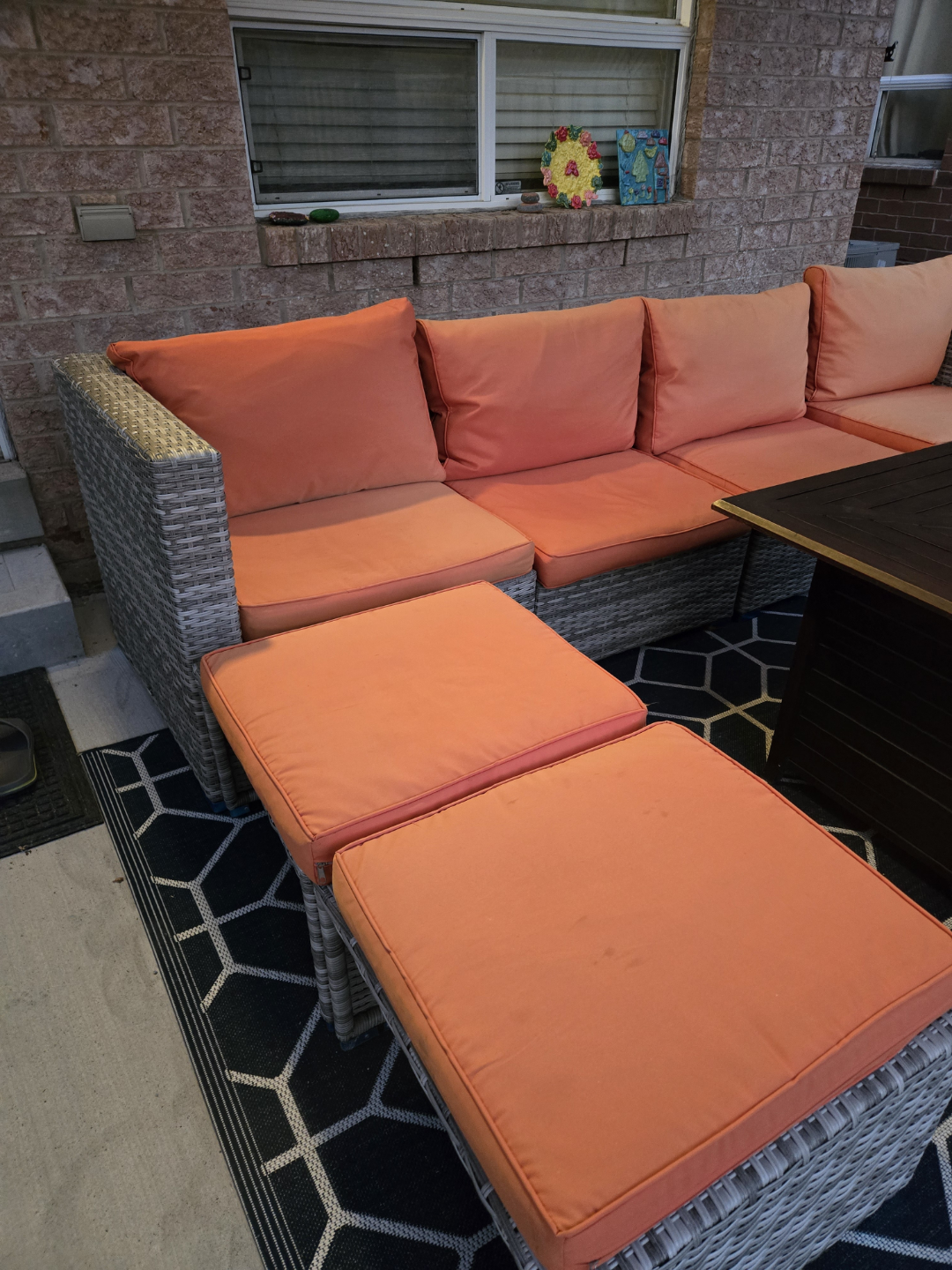 Outdoor Wicker Patio Sectional Set with Orange Cushions - photo 2