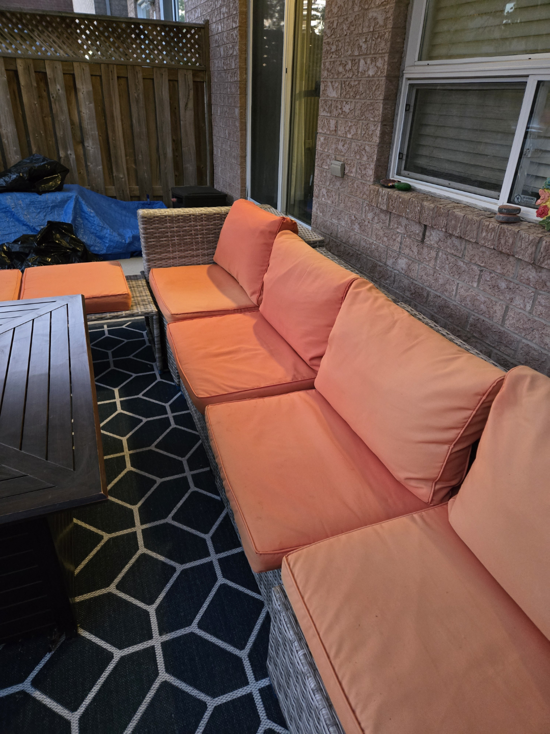 Outdoor Wicker Patio Sectional Set with Orange Cushions - photo 3
