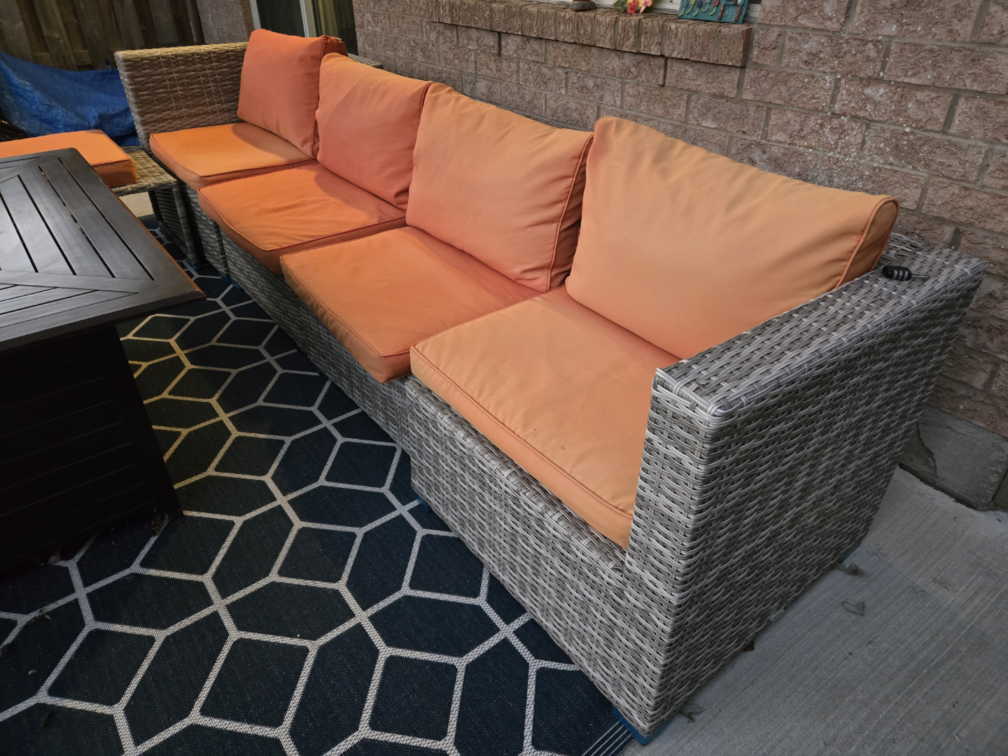 Outdoor Wicker Patio Sectional Set with Orange Cushions - photo 4