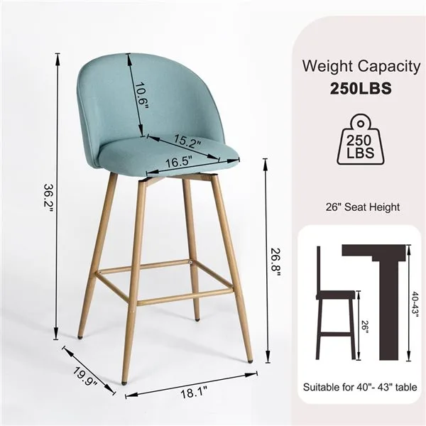 Blue - Pair of Teal Swivel Bar Stools with Gold Legs image indicator(3)
