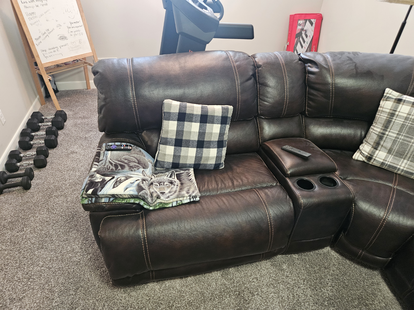 Brown Leather Reclining Sectional Sofa - photo 2