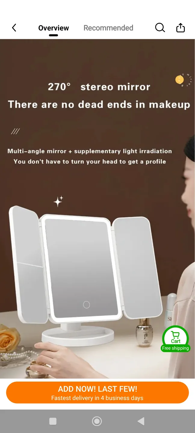 New USB chargeable Three-Fold Makeup Mirror with Lighting image indicator(5)