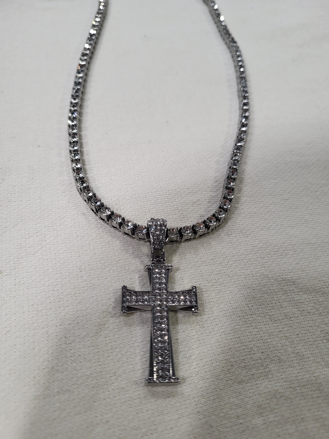Silver Iced-Out Cross Pendant Necklace