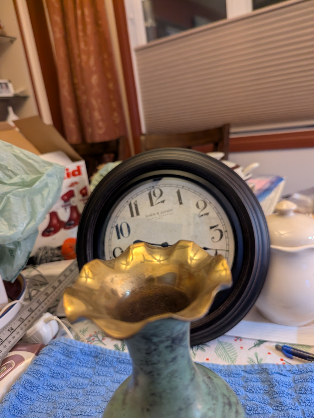 Vintage Brass and Green Metal Vase - photo 2