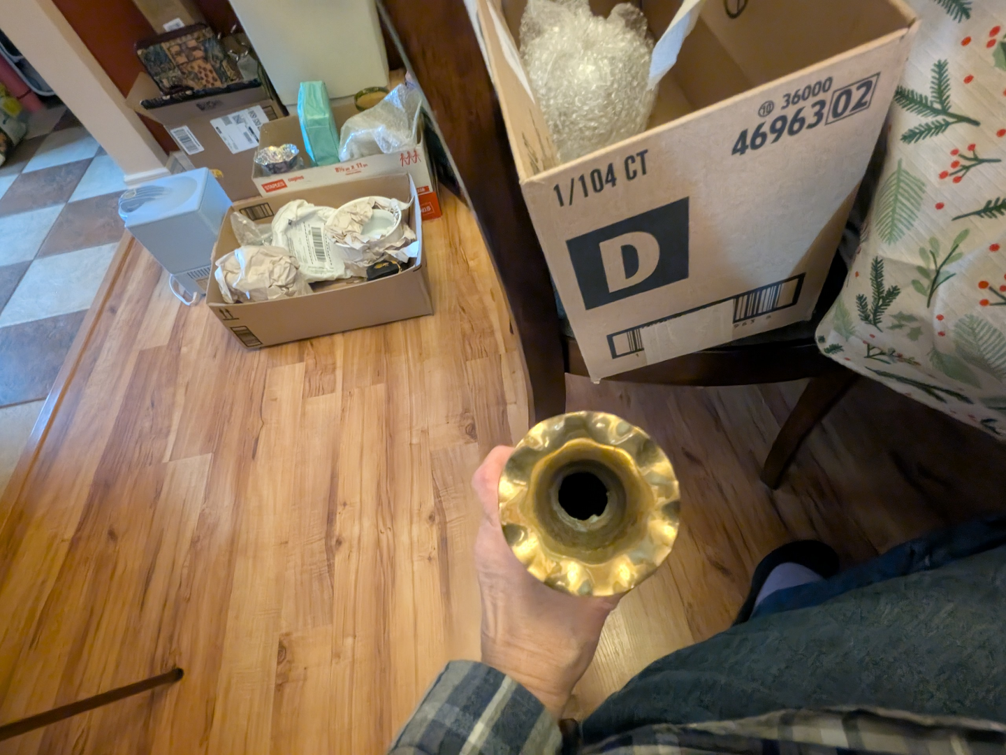 Vintage Brass and Green Metal Vase - photo 5