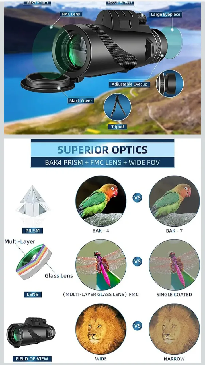 🏒  NEW!  360 Monocular Telescope, Smartphone Adapter & Tripod image indicator(6)