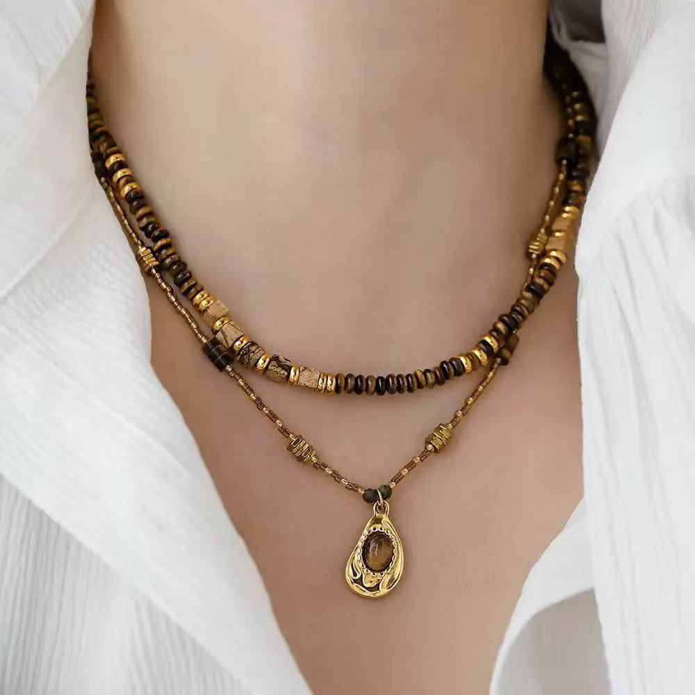 Layered Tiger Eye Beaded Necklace