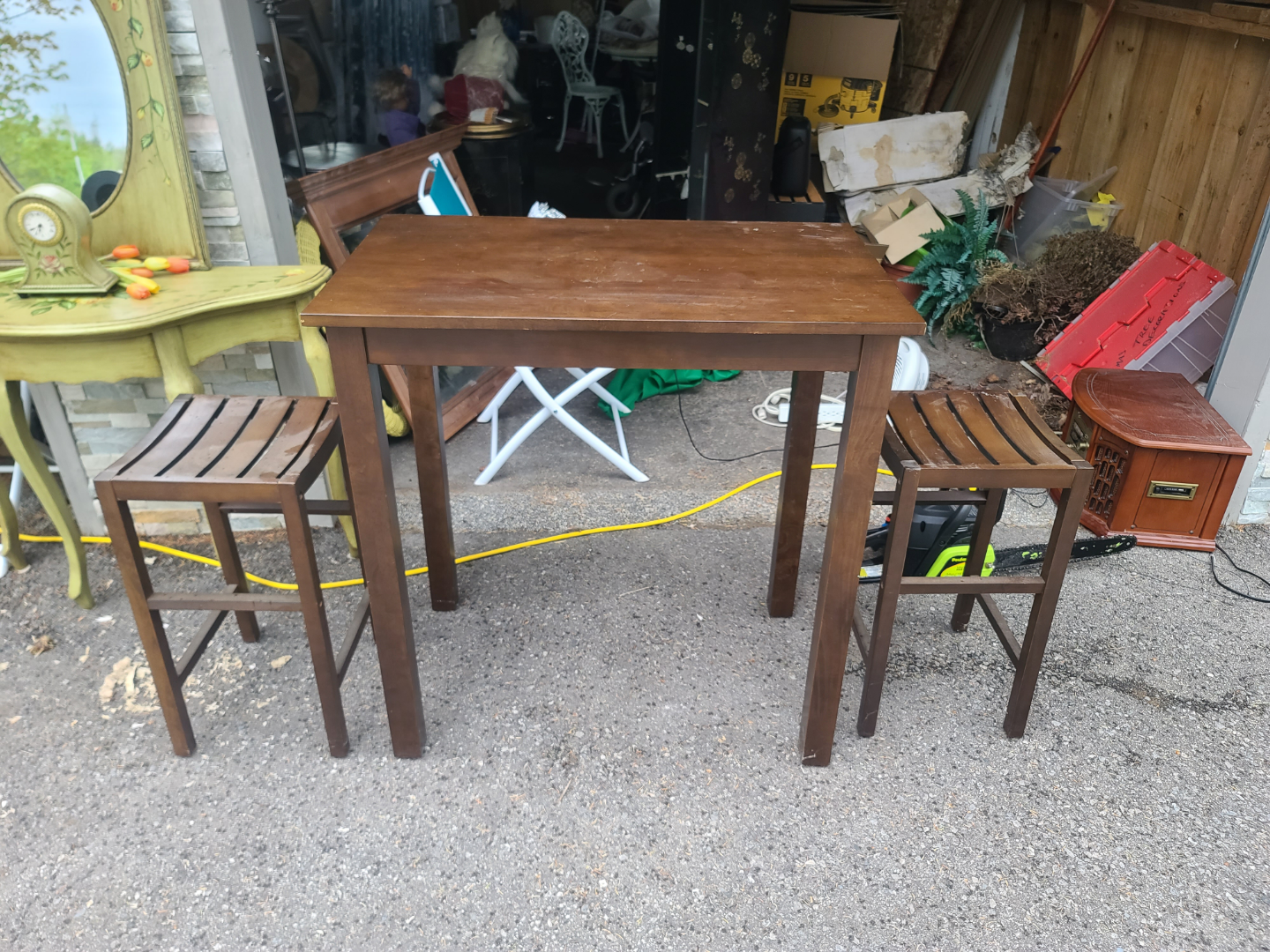 Dark Brown Pub Table Set with Two Stools