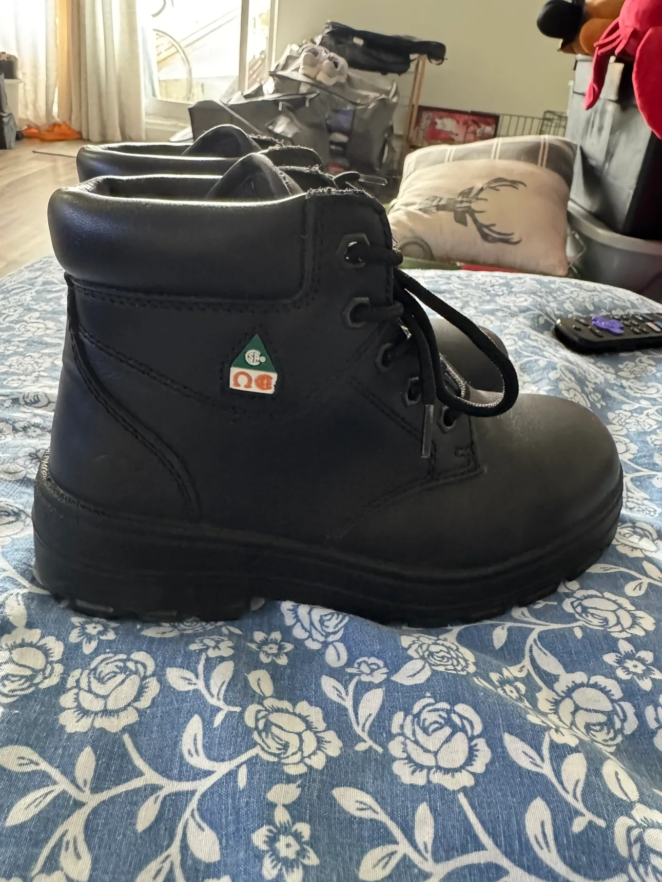 Moving: Black Leather Work Boots - Size 7 thumbnail
