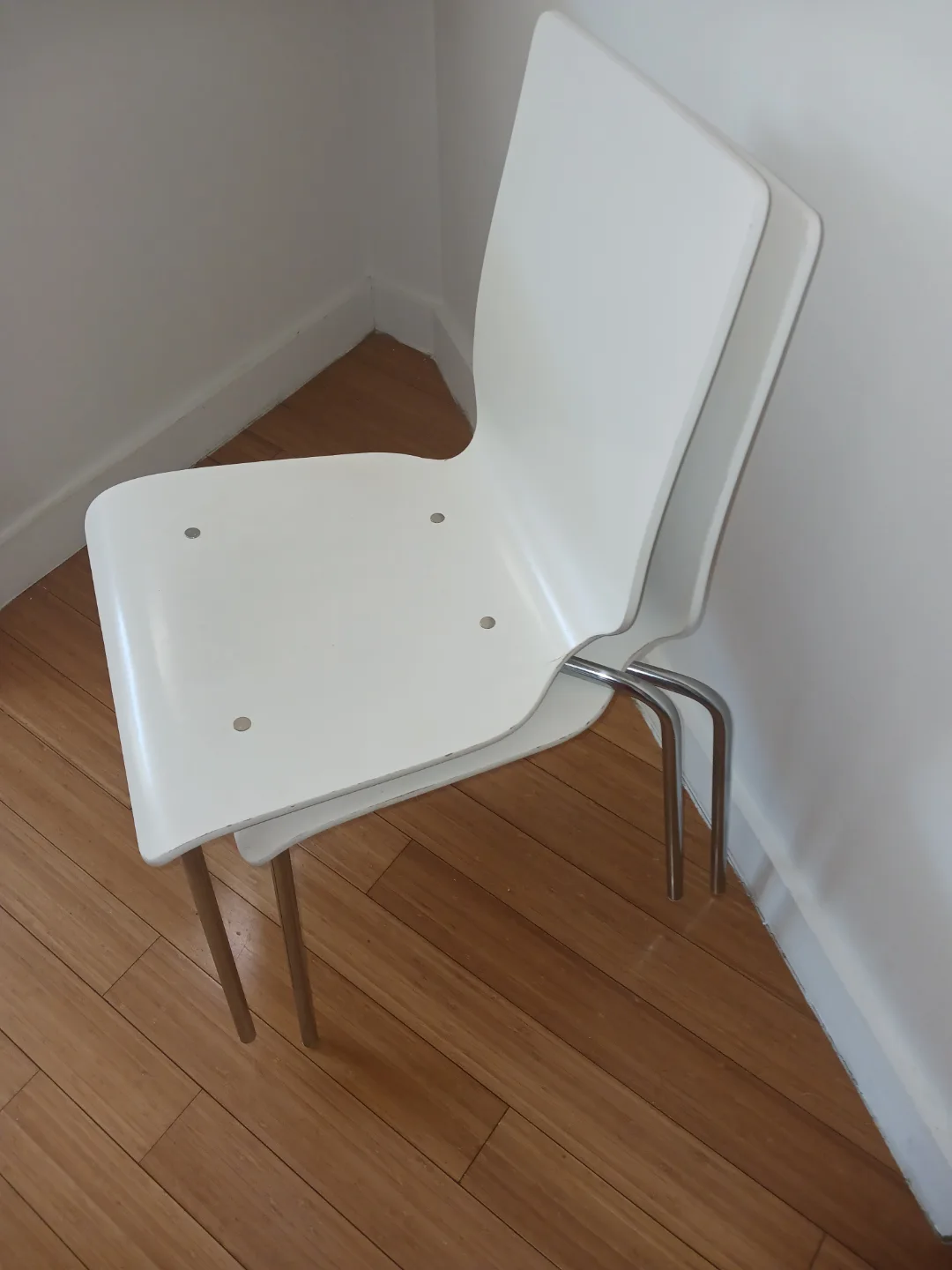 Pair of White Modern Dining Chairs with Chrome Legs image indicator(8)