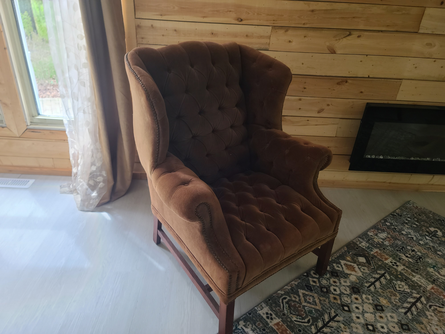 Brown Velvet Wingback Chair