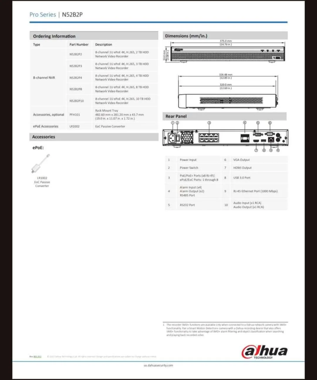 Dahua 8 Channel Network Video Recorder 2TB Hard Drive. image indicator(6)