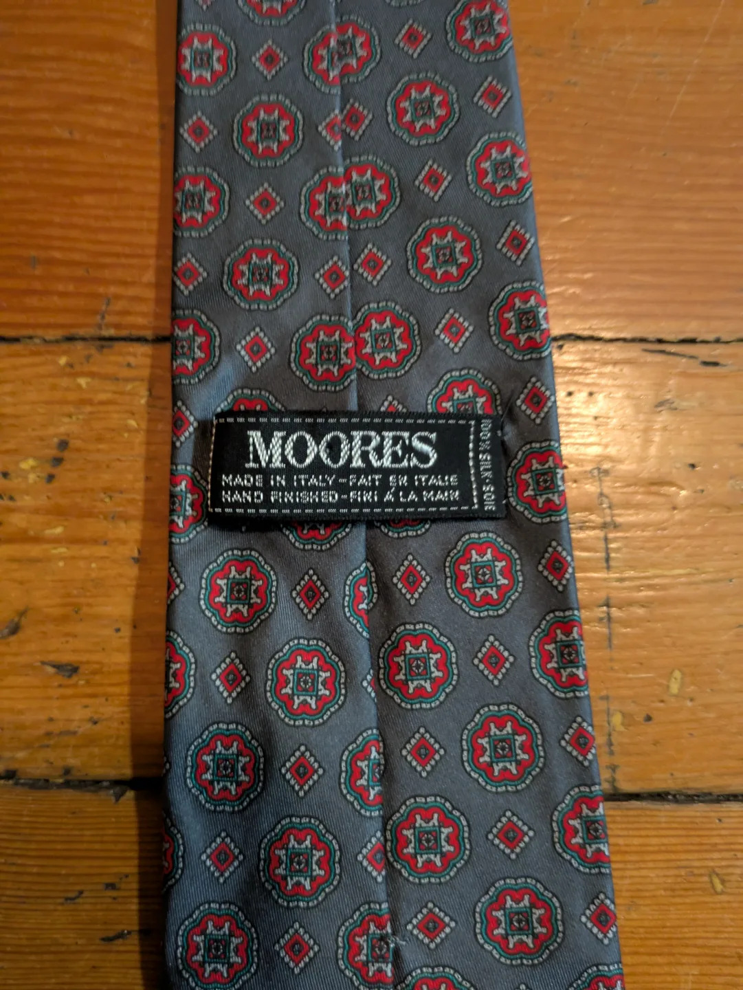 Moores Necktie - Grey with Red and Green Pattern image indicator(2)