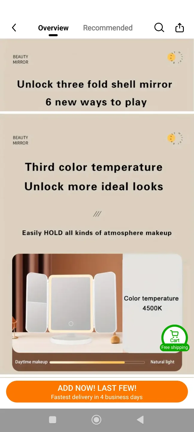 New USB chargeable Three-Fold Makeup Mirror with Lighting image indicator(6)