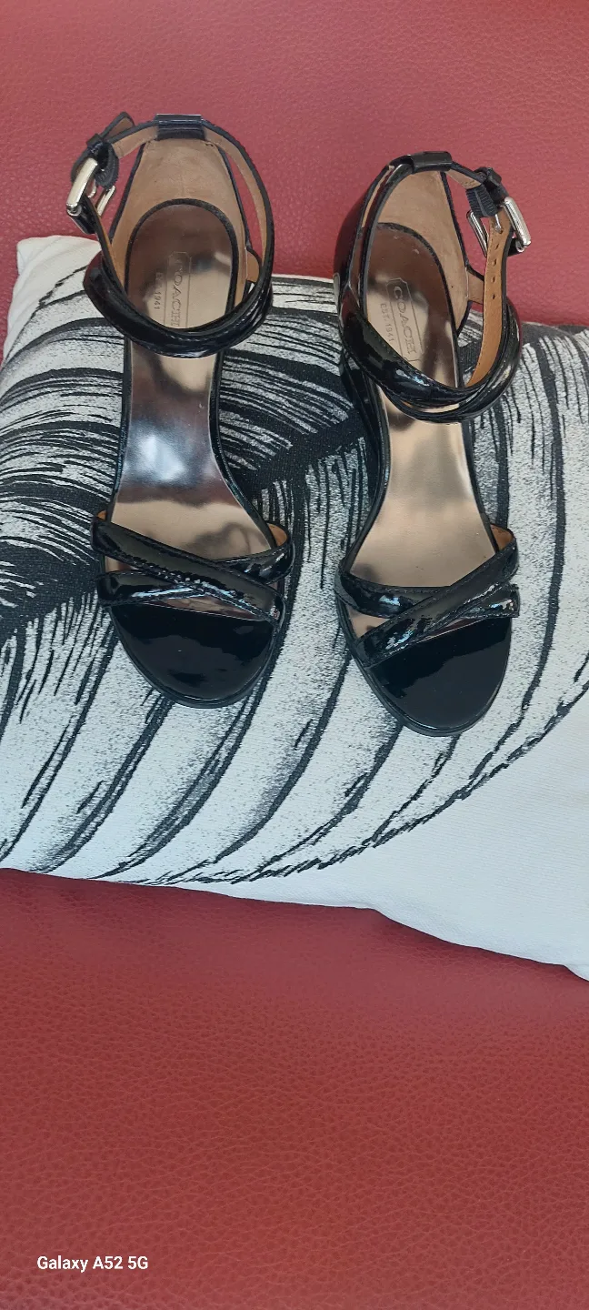 Coach Black Patent Leather Wedge Sandals - Size 8B thumbnail