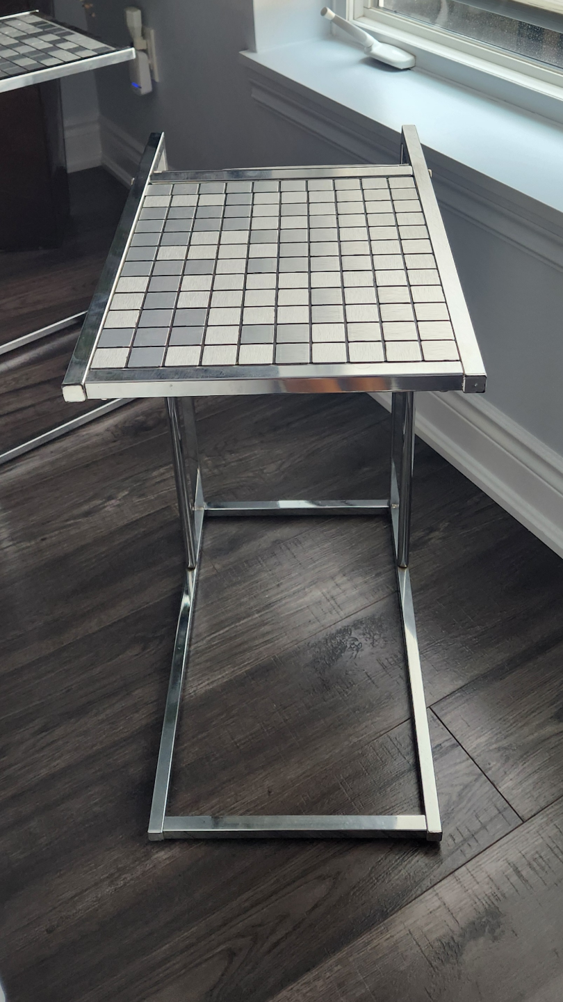 Pair of Mid-Century Modern Chrome and Tile Side Tables - photo 2