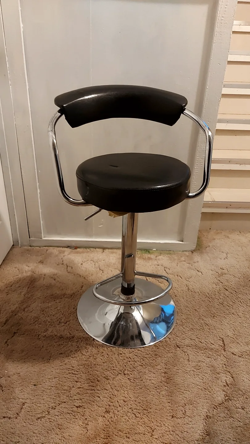 Black Adjustable Bar Stool with Metal Base thumbnail