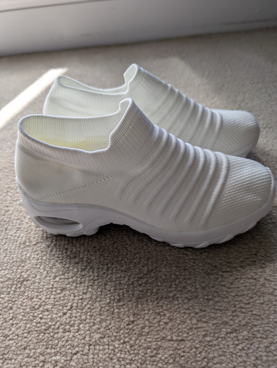 New  White Knit Slip-On Sneakers