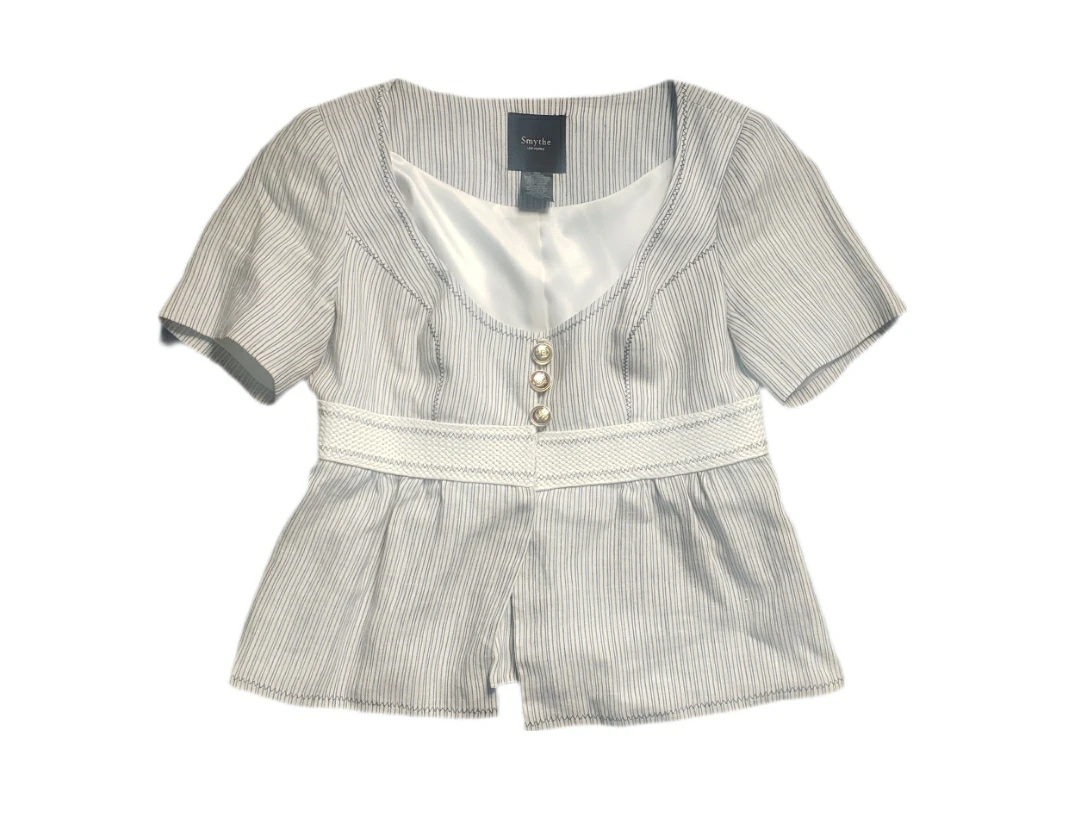 Smythe Linen Blazer: Navy Cream Short Sleeve, Gold Buttons