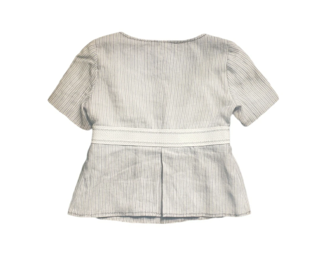 Smythe Linen Blazer: Navy Cream Short Sleeve, Gold Buttons - photo 2