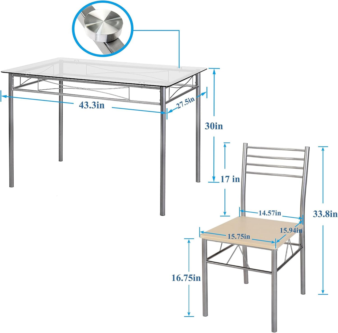 5-Piece Glass Top Dining Table Set with Metal Chairs - FREE - photo 2