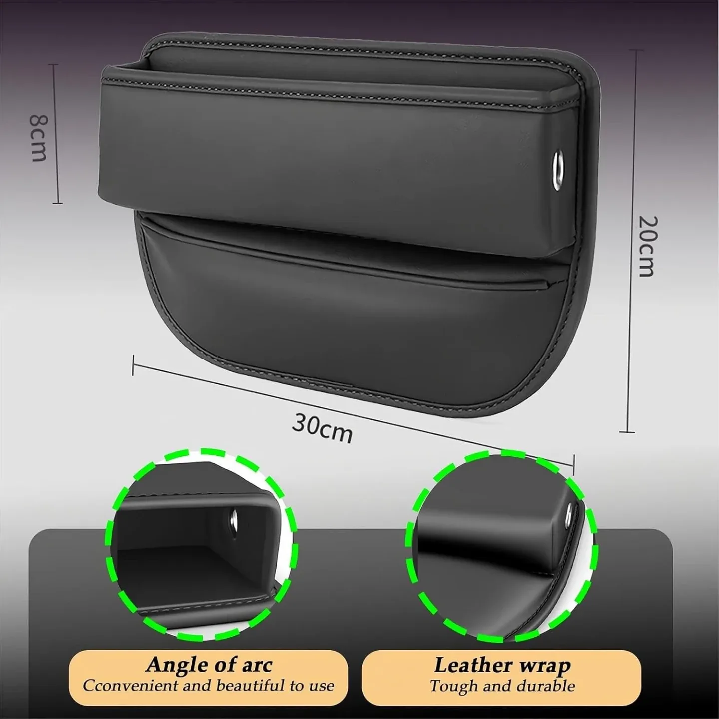 Black Leather Car Seat Gap Filler Organizer, a set of 2 image indicator(8)
