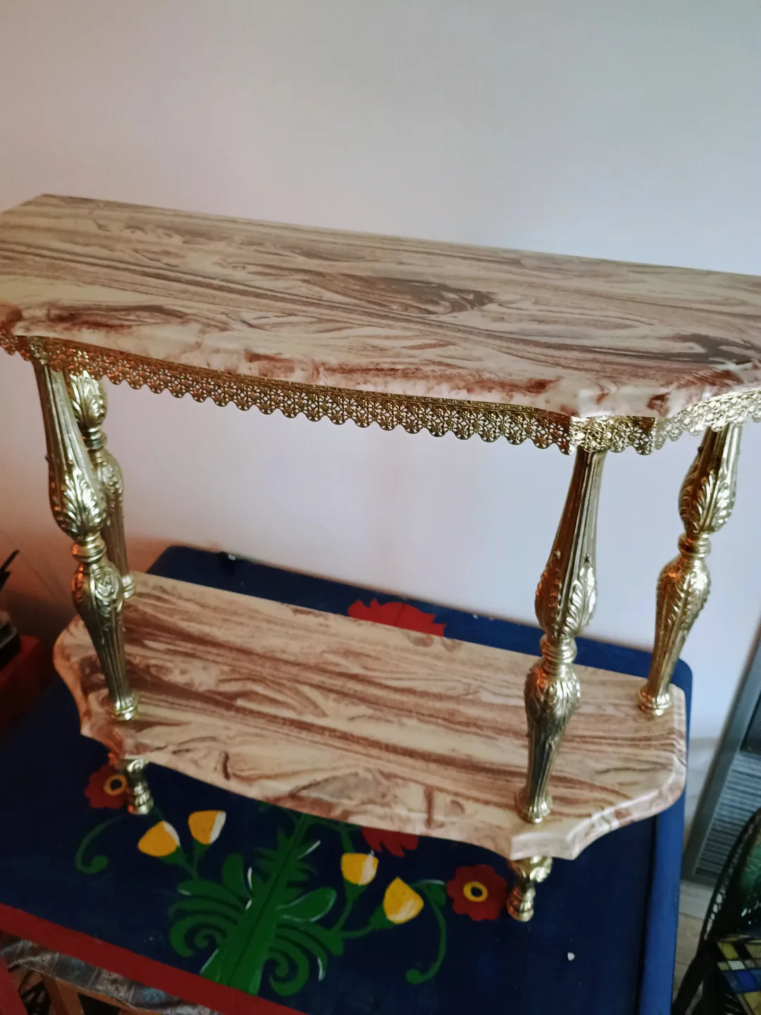 Faux Marble and Metal Credenza Hall Table thumbnail