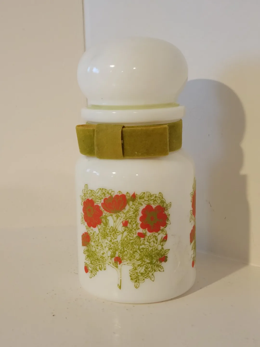 Vintage Pair of Milk Glass Jars Apothecary with Floral Designs image indicator(4)