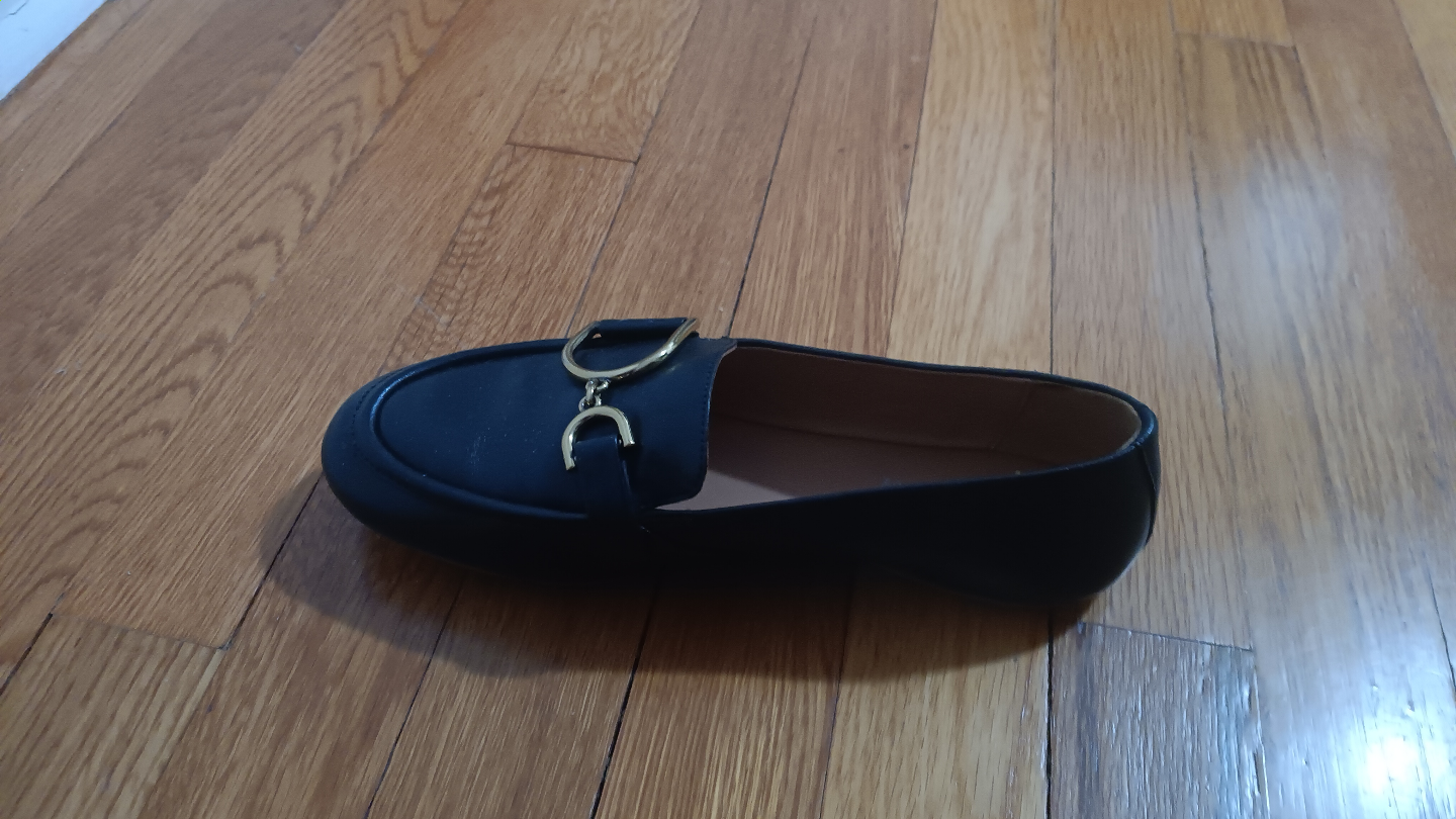 Women's Black Leather Loafers with Gold Accent - photo 2