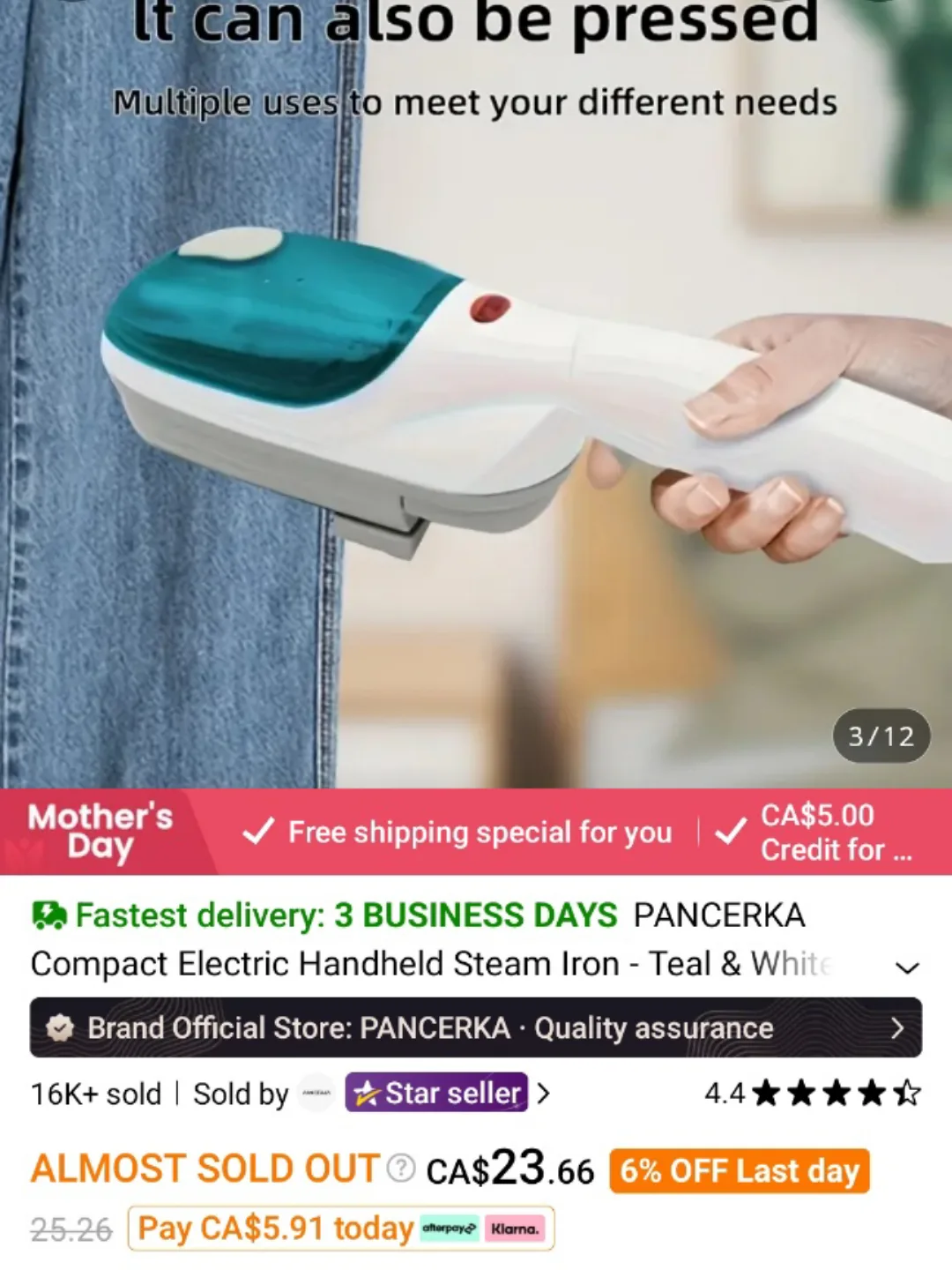 PANCERKA Compact Electric Handheld Steam Iron - White image indicator(5)