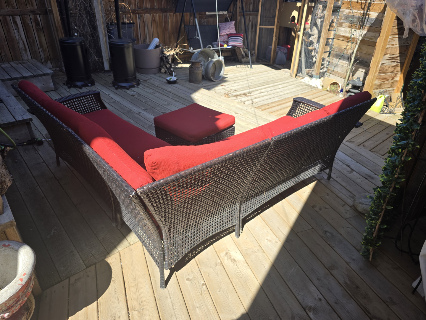 Outdoor Wicker Patio Conversation Set with Red Cushions - photo 3