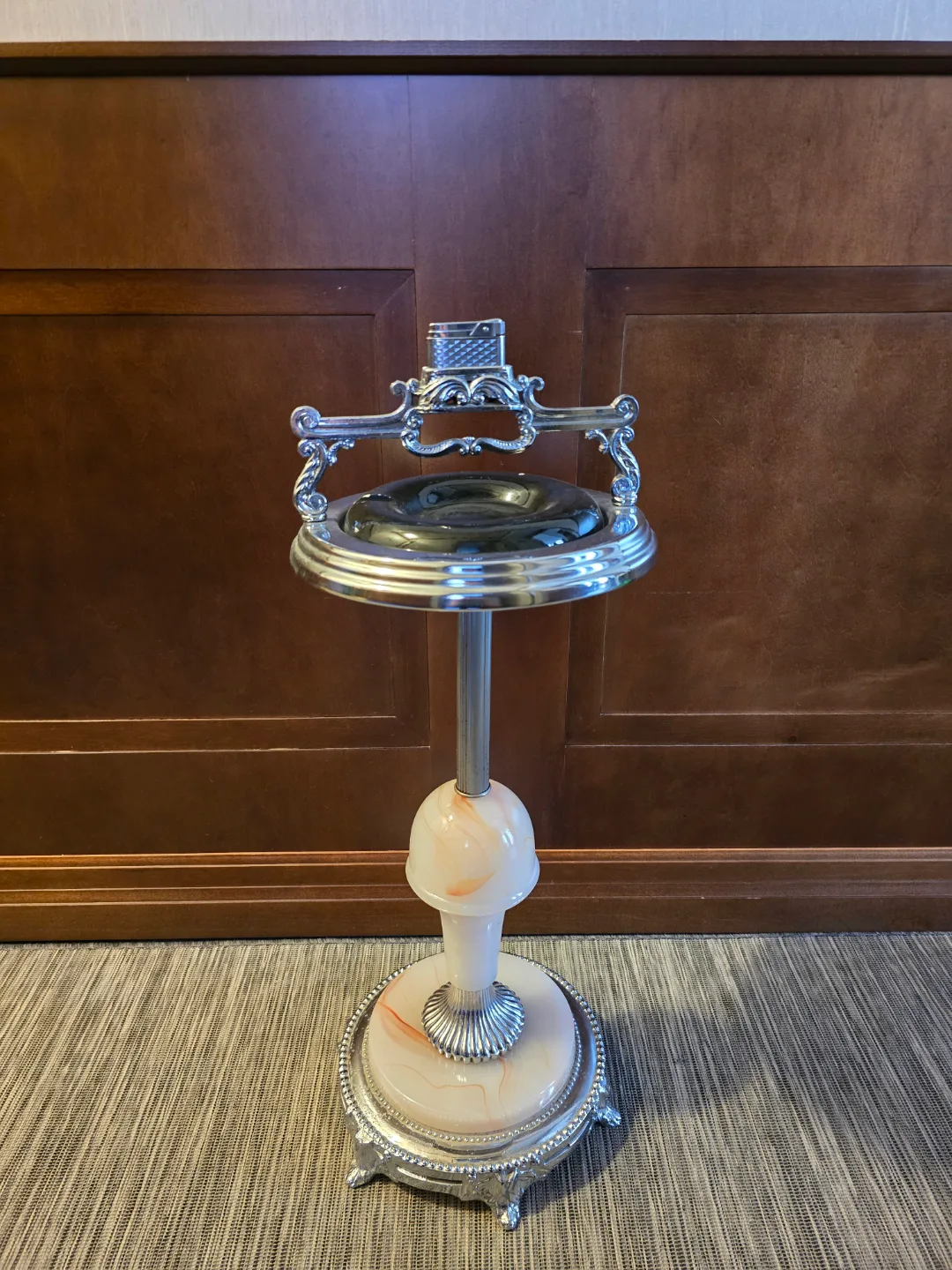 Vintage Marble and Chrome Ashtray with Built-in Lighter thumbnail