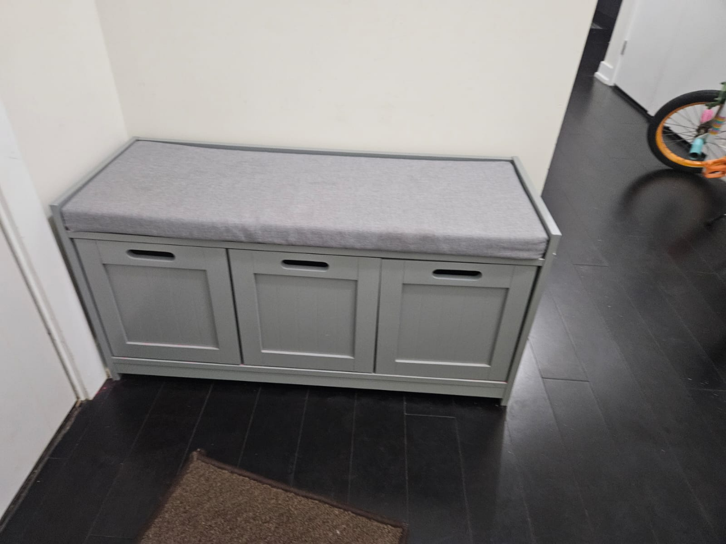 Grey Storage Bench with Cushioned Seat - photo 2
