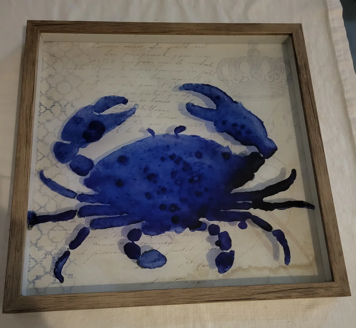 Blue Crab Framed Watercolor Print on Glass/Windowbox image indicator(2)